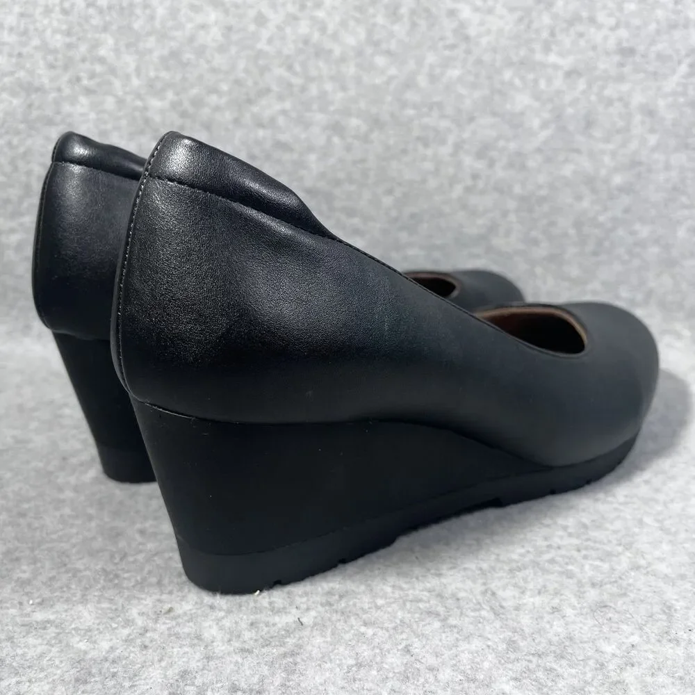 Natural‎ Soul Shoes Womens Size 9.5 Black Wedge Heel All Thru Comfort Slip On